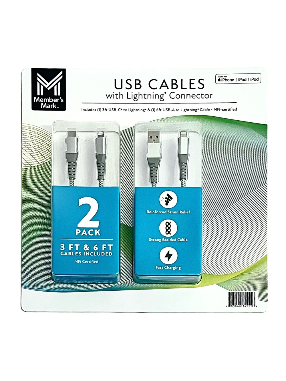 Member’s Mark 2 Pack Silver USB Cables with Lightning* Connector